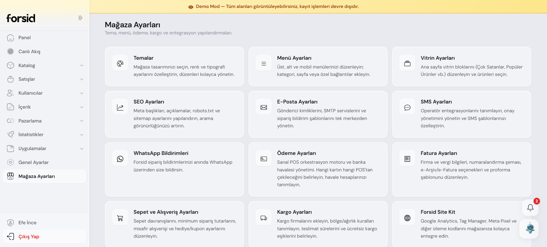 Panel Mağaza Ayarları